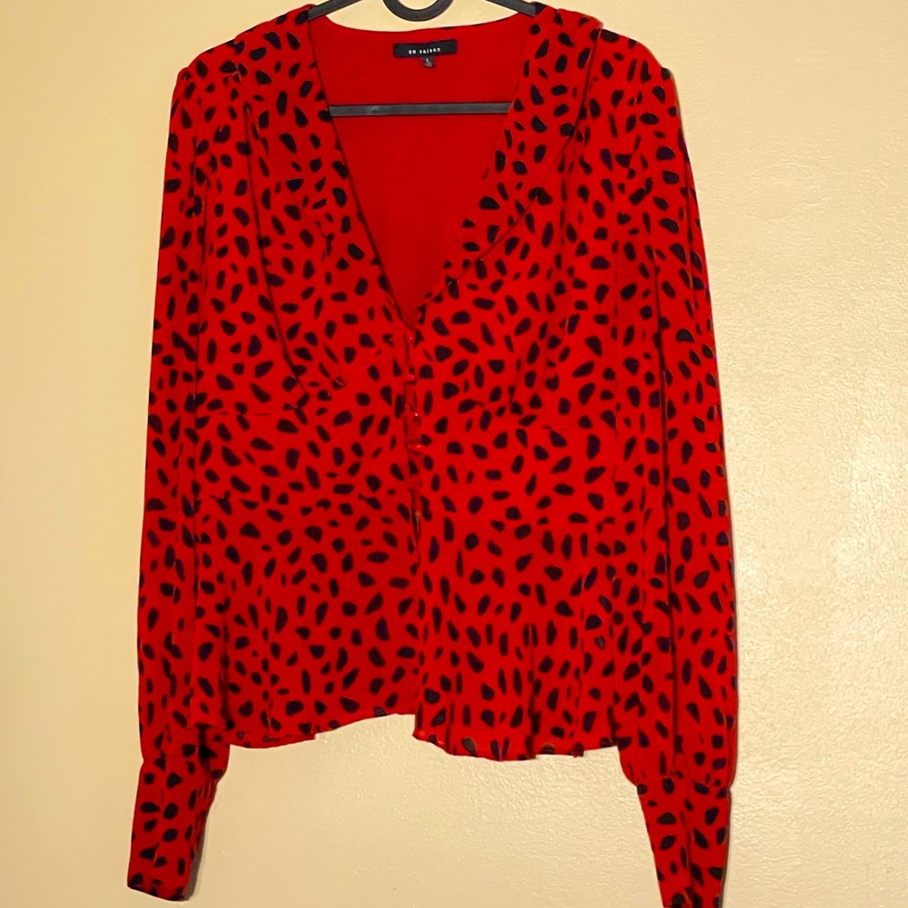 Red Animal Print Blouse